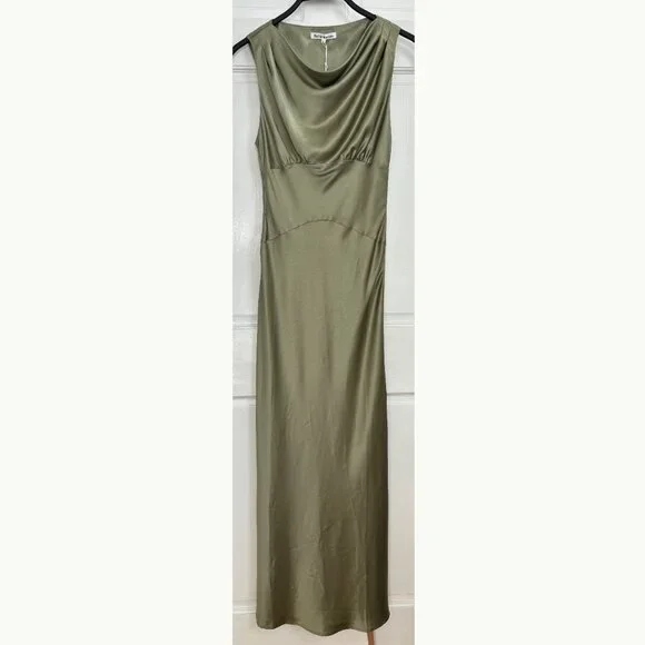 Reformation Dessa Dress NWT Midi Long Artichoke Green Maxi Cowl Neck Cocktail 4 - Picture 3 of 8